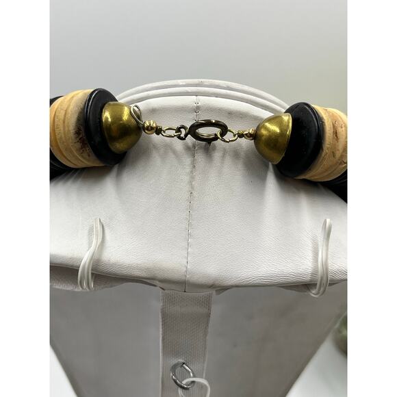 Vintage Black Bakelite Disc Necklace Butterscotch Amber Accent Statement Jewelry - Picture 5 of 13